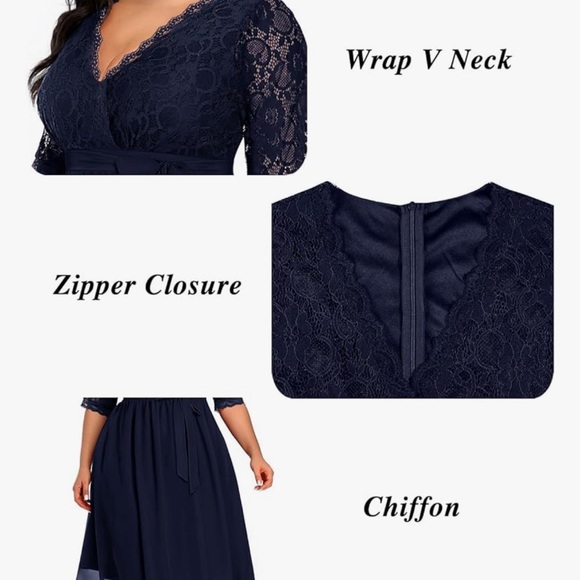 Lace Chiffon Wrap V Neck Dresse - Picture 2 of 4